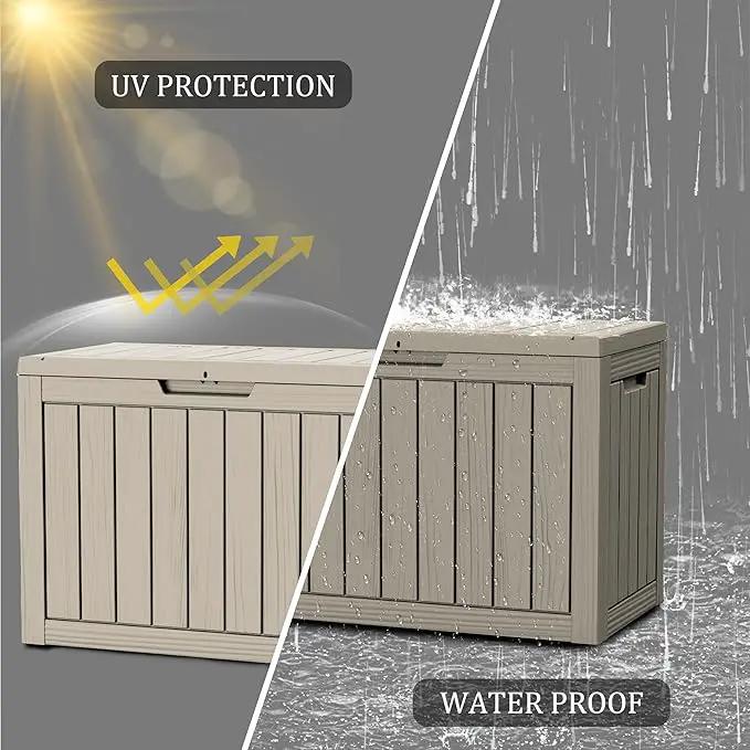 45 Gallon Lockable Resin Deck Box, Waterproof & UV-Resistant Outdoor Storage Box for Outdoor Cushion Storage, Garden Tools & Pool Accessories Storage, Gray by GreenHaven Gardens