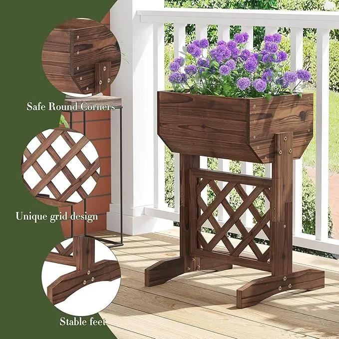 Raised Garden Bed, Standing Vertical Horticulture Planter Box for Backyard, Patio, Balcony, Planter for Flowers Herbs Vegetables for Indoor & Outdoo Decor with Trellis (Carbonized) by GreenHaven Gardens