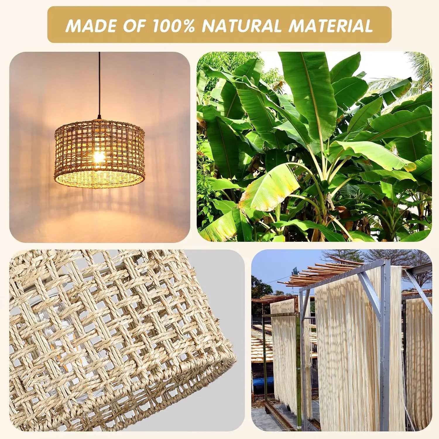 Hand-Woven Rattan Pendant Light, 11.8" Bohemian 1-Light Natural Wicker Hanging Lighting Fixture Ceiling Farmhouse Basket Hanging Lamp Chandelier for Kitchen Island, Living Dining Room by GreenHaven Gardens