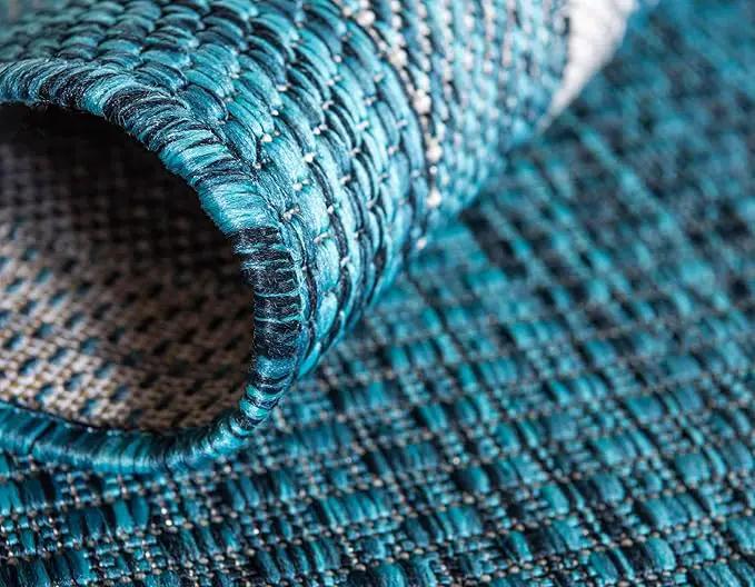 Unique Loom Outdoor Border Collection Area Rug - Soft Border (5' 1" x 8' Rectangle, Teal/ Ivory)