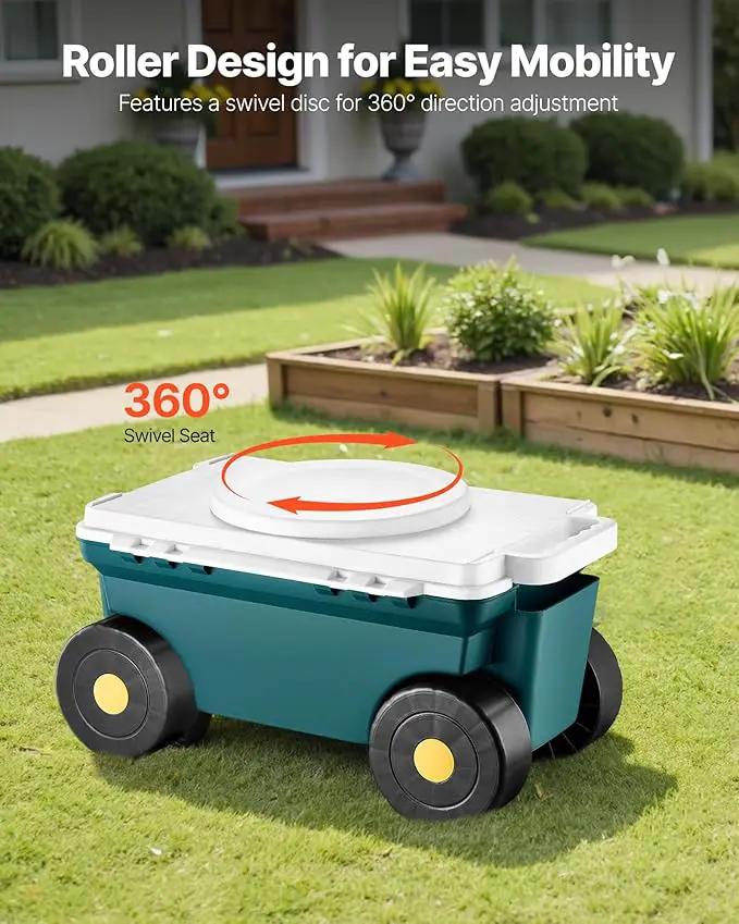 VEVOR Garden Scooter with Seat, 2 in 1 Rolling Garden Cart with Storage Bin, Supports up to 227 lbs, Outdoor Wagon with Handle, Lightweight Storage Gardening Stool for Yard Weeding Planting by GreenHaven Gardens