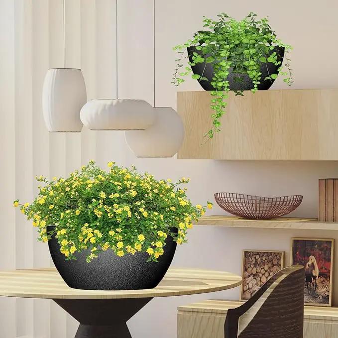 WOUSIWER 13 inch 2Pack Large Hanging Planters for Outdoor Indoor Plants with Drainage Holes and Chain, Round Hanging Flower Pots for Garden Home Porch Decor, Black by GreenHaven Gardens