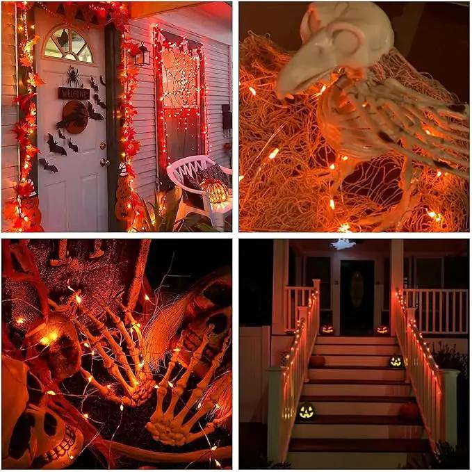 JMEXSUSS 4 Pack Orange Solar Fairy Lights, Total 400 LED 132 FT Orange Halloween Light, 8 Modes Copper Wire Solar String Lights Outdoor Waterproof for Halloween Garden Yard Tree Christmas Decor by GreenHaven Gardens