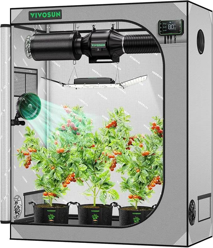 VIVOSUN G425 48"x24"x60" Grow Tent, 4x2 FT Advanced Gray Grow Tent with 19mm Poles, Observation Window and Floor Tray for Hydroponic Plants for VS2000 by GreenHaven Gardens