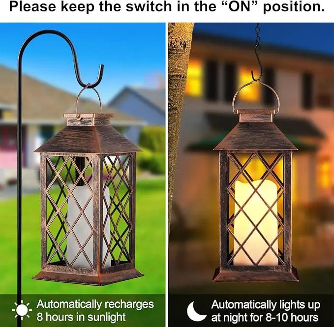 2 Pack Solar Lantern Outdoor Waterproof Garden Decor Hanging Lanterns Birthday Gifts for Women Mom 11" LED Flickering Flameless Candle Christmas Table Lights for Yard, Patio, Porch, Backyard by GreenHaven Gardens