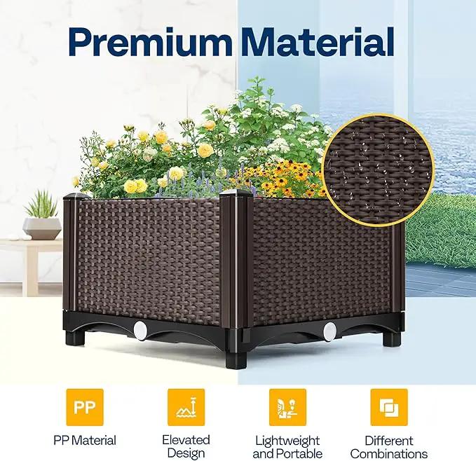 VIVOHOME 4 Packs Elevated Plastic Raised Garden Bed Planter Kit, Outdoor Planters Above Ground Flower Vegetable Standing Box for Patio Deck Porch W/Drainage Holes by GreenHaven Gardens