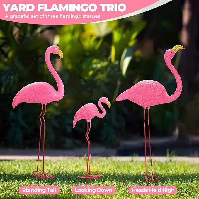 Ohuhu Family Flamingo Yard Ornaments, Set of 3 (32", 31", 19") Bright Pink Flamingos Ornaments with Metal Feet Stakes for Garden Yard Patio Party Decoration, Outdoor Decor Gardening by GreenHaven Gardens