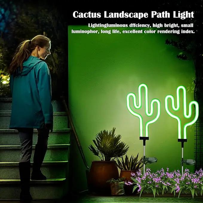 SunKite Cactus Solar Garden Stake Lights - Outdoor Waterproof Neon Lights for Garden, Yard, Lawn, Pathway, Patio, Backyard (2 Pack) by GreenHaven Gardens