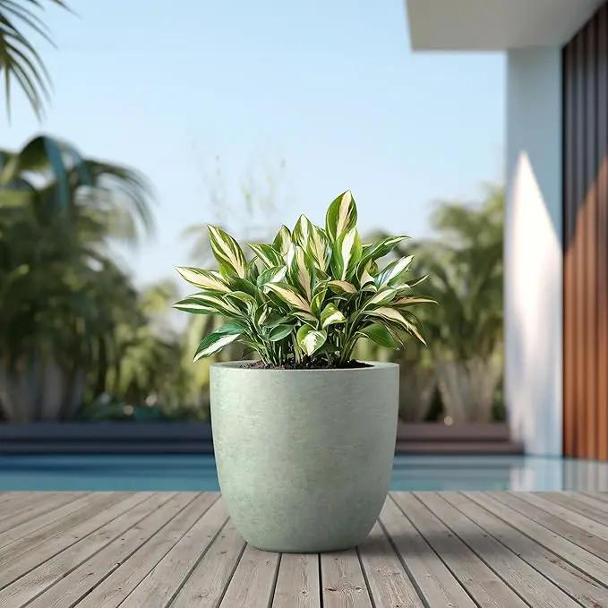 Kante 18 Inch Dia Round Concrete Planter, Indoor Outdoor Large Plant Pot with Drainage Hole and Rubber Plug for Home Patio Garden, Mint Green by GreenHaven Gardens