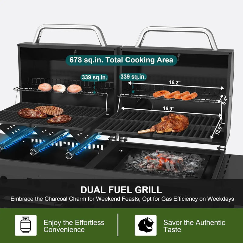 Brand-Man Propane Gas and Charcoal Grill Combo,Grill and Griddle Combo Dual Fuel BBQ Grill with Dual Lids for Outdoor Barbecue, Black by GreenHaven Gardens