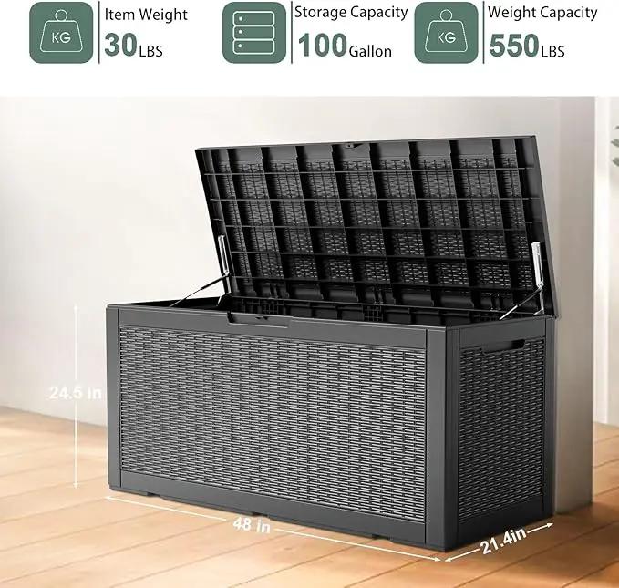 DRATO 100 Gallon Large Deck Box, Outdoor Storage Box for Patio Furniture, Patio Cushions, Gardening Tools, Pool Supplies,660lbs Weight Capacity,Waterproof Resin Storage Boxes by GreenHaven Gardens