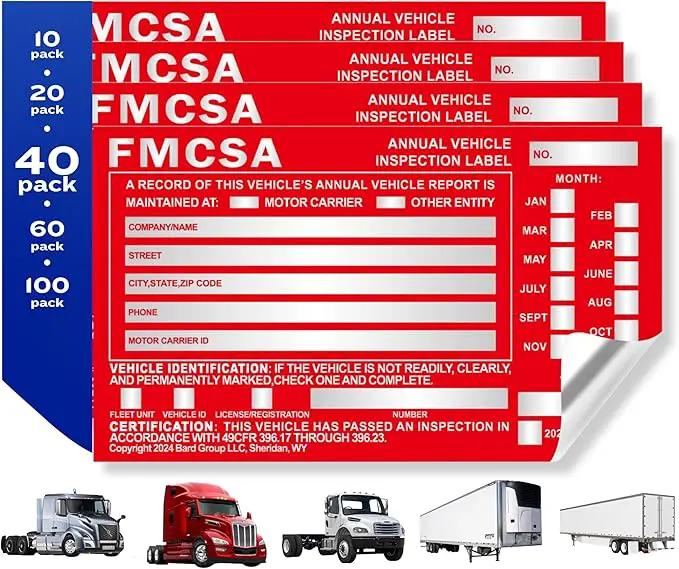 40-Pack DOT Compliant Aluminum Annual Vehicle Inspection Label – Red FMCSA Label with Punch Boxes by GreenHaven Gardens