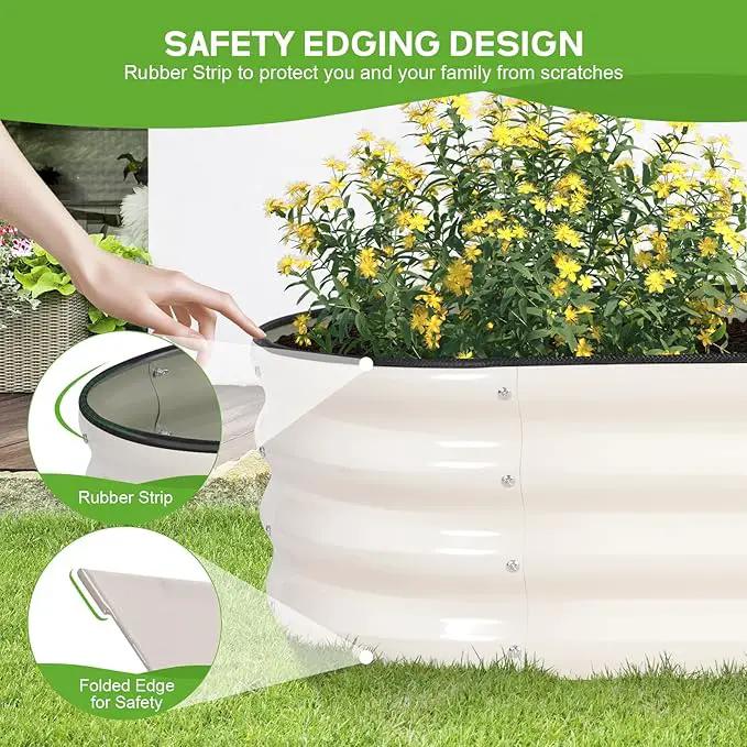Galvanized Raised Garden Bed - 8×2×1ft Planter Raised Beds for Gardening | Oval Metal Garden Planter Box with Safety Edging and Bracing Rods for Vegetables Fruits and Flowers (White) by GreenHaven Gardens