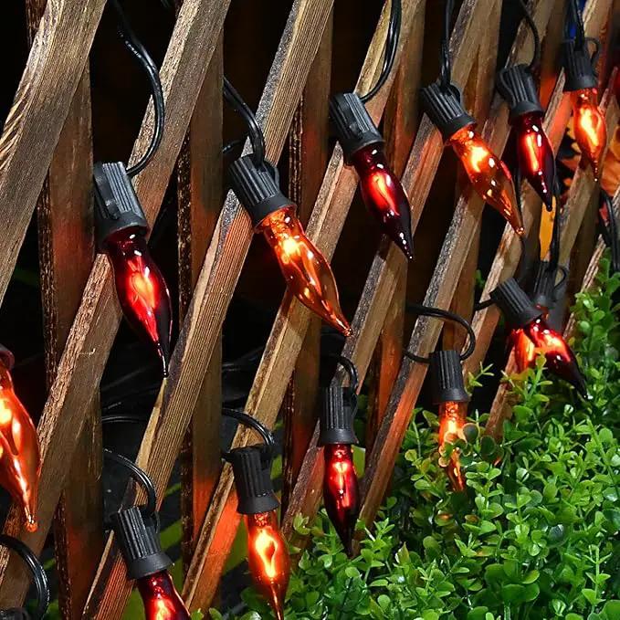 27.8 FT Halloween Decorations, C7 Clear Orange and Purple Halloween Lights, Flickering Flame String Lights Outdoor, E12 Screw Base, Flame String Lights for Halloween Garden Patio Party Decor, Black by GreenHaven Gardens