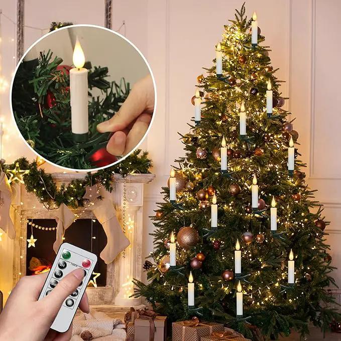 DRomance Christmas Tree Flameless Taper Candle Lights Battery Operated with 10-Key Remote and Timer, 30 Pack Plastic 3D Wick Flickering LED Taper Candles Multi-Using Home Garden Holiday Decor 3.4" by GreenHaven Gardens