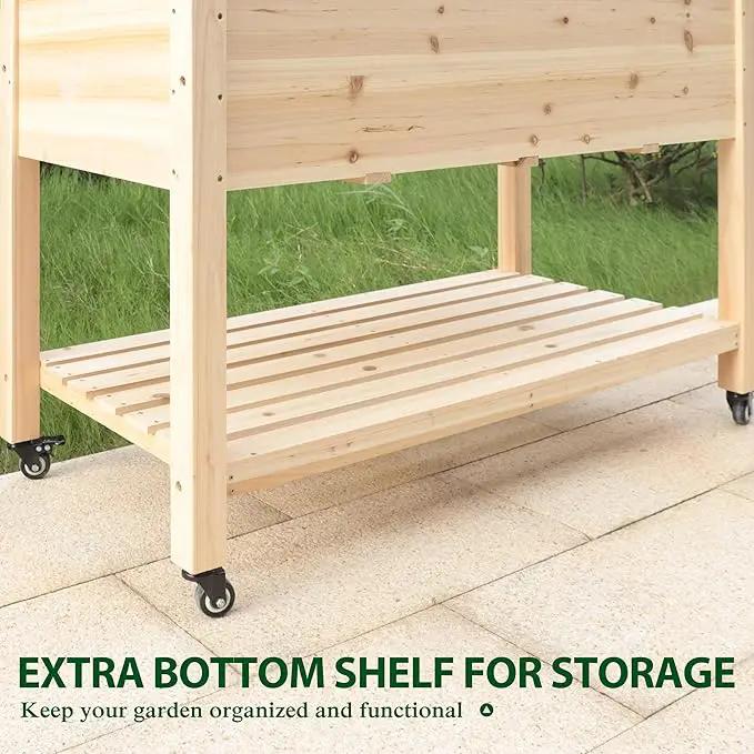 MUPATER 4x2FT Raised Garden Bed, Planter Box with Four Wheels and Legs for Herbs and Vegetables, Elevated Garden Bed with Drainage Holes for Outdoor Indoor, Natural Wood by GreenHaven Gardens