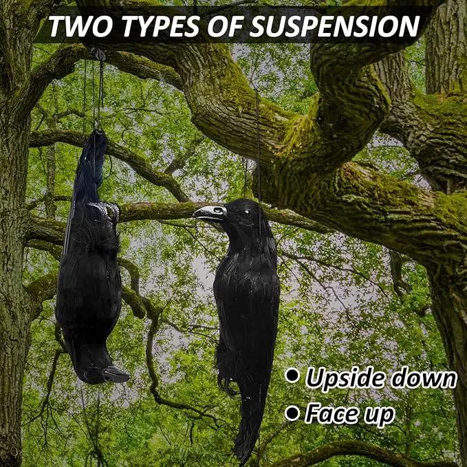 Lewtemi 2 Pcs 17 Inch Realistic Hanging Dead Crows Decoy Life Size Black Feathered Crow Fake Black Crows for Garden Decorations by GreenHaven Gardens