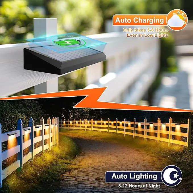 Solar Fence Lights Outdoor Waterproof IP65, 6 Pack Fence Lights Solar Powered 60 Lumens Auto On/Off Step Wall Lights Outside Decorations for Yard, Porch, Patio, Stairs, Pool, Deck, Garden- Warm Light by GreenHaven Gardens