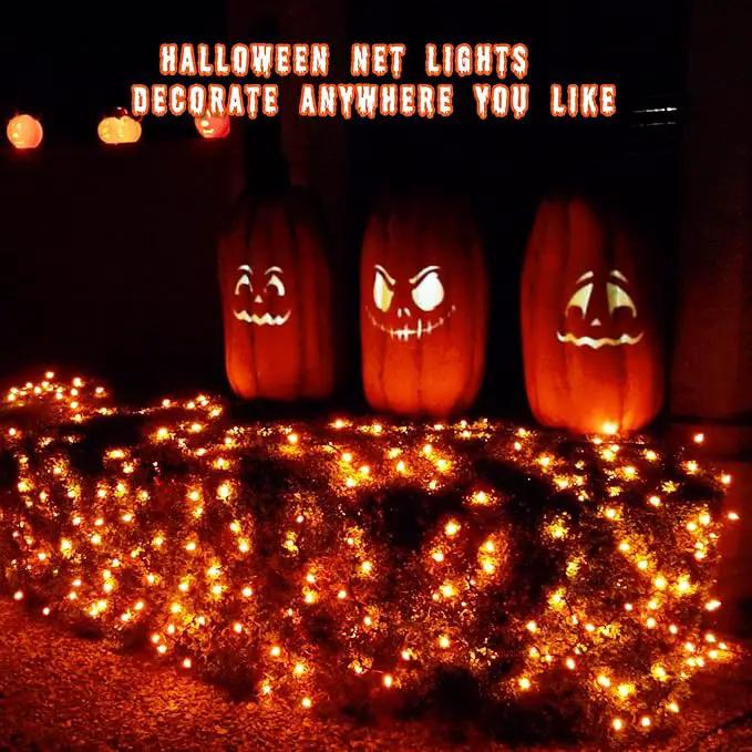 Orange Net Lights Outdoor Waterproof - 360 LED With Remote, 12x5 ft Extendable 8 Modes Christmas Lights for Thanksgiving Bushes Gazebo Lawn Garden Shrubs Tree Backyard by GreenHaven Gardens