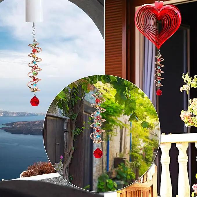 FONMY Gazing Ball Spiral Tail -Decorative Wind Spinner Sun Catcher Rainbow Maker Copper Double-Spiral W/Red Crystal Ball and Chain Crystals Beads for Indoor Outdoor Garden Decoration -14 inch Height by GreenHaven Gardens