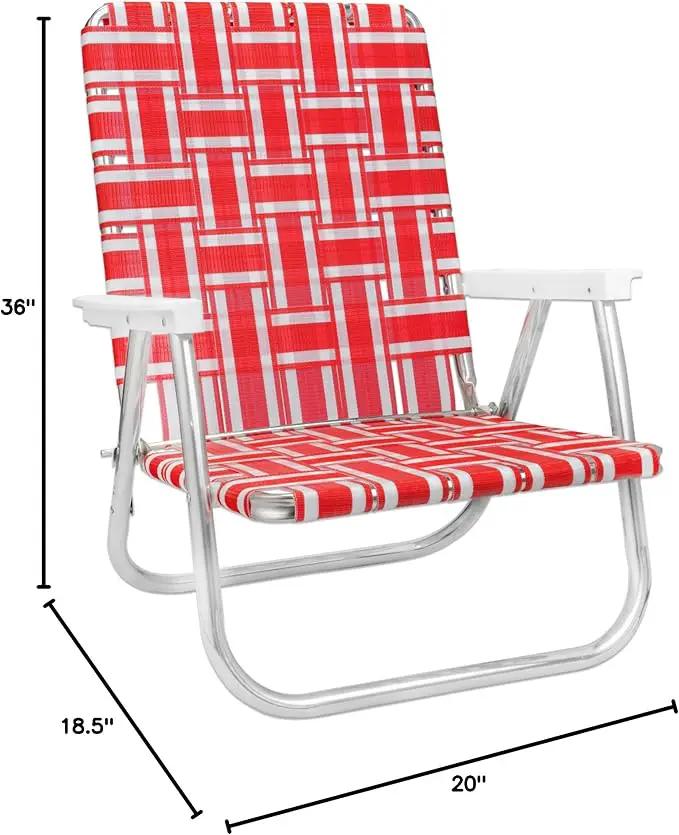 Lawn Chair USA Folding Aluminum Outdoor Patio Lawn Chair | Heavy-Duty Webbed Chairs for Camping, Sports, Beach, Yard & Tailgating | Lightweight Portable | High Back Beach Chair - Red & White Stripe by GreenHaven Gardens