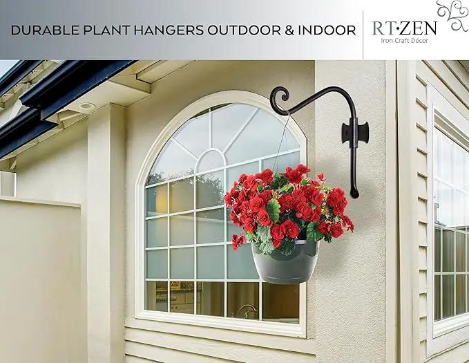 RTZEN Plant Hangers Outdoor or Indoor - Wrought Iron Metal Hanger Indoor Hook - Heavy Duty Wall Bracket Hooks for Hanging Plants Baskets Lanterns Wind Chimes - 2 Pack (Black Axe-Shape Hooks) by GreenHaven Gardens