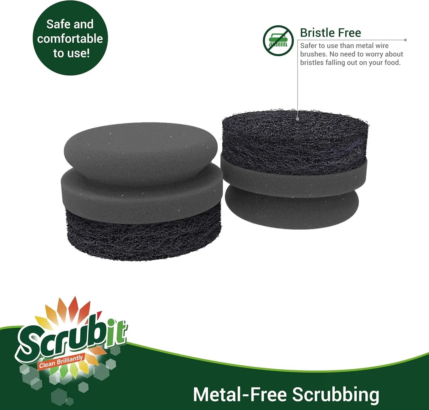 SCRUBIT Grill Cleaning Brush - Grill Sponge Bristle Free BBQ Cleaner with Heavy Duty Scrubber Pad, Safe Cast Iron and Griddle Scraper Pads, Ideal Accessories for Charcoal and Gas Grills - 2 Pack by GreenHaven Gardens