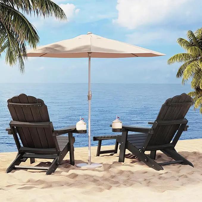 Adjustable Backrest Folding Adirondack Chair Set of 2, Adirondack Chair with Ottoman, Weather Resistant Fire Pit Chair with 2 Cup Holders, for Porch Backyard Outdoor Lawn Pool Deck Beach, Black by GreenHaven Gardens