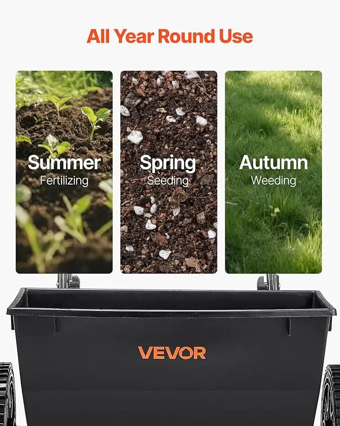 VEVOR Broadcast Spreader, 50LBS Capacity, Walk-Behind Push Spreader, 18 in Spreading Width, 8 in All Terrain Pneumatic Tires, Lawn Spreaders with Hopper Grate, for Seed, Fertilizer, Ice Melt by GreenHaven Gardens