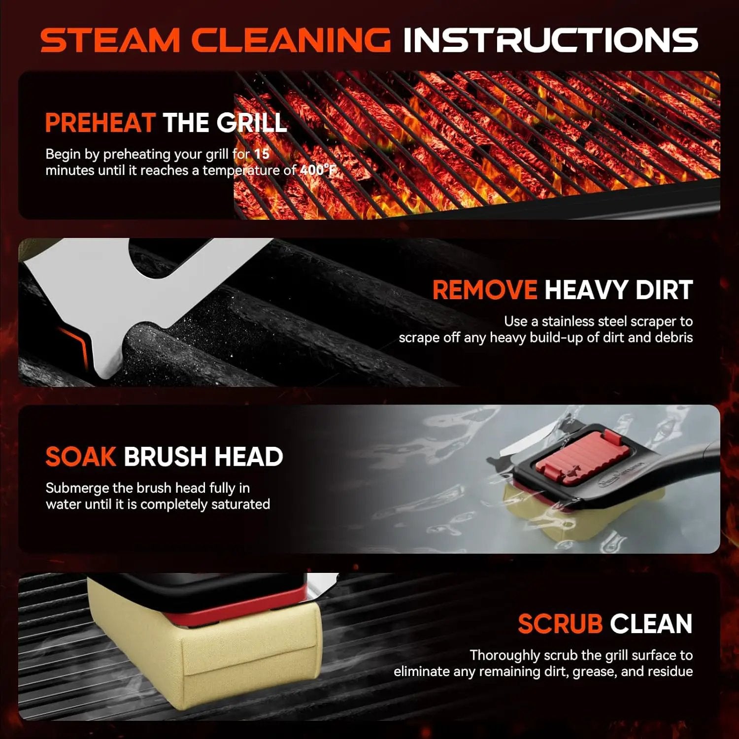 Grill Brush Bristle-Free Steam Replaceable Cleaning Head [No Handle] Heat-Resistant Kevlar Head with Grill Scraper, Safe Barbecue Grill Cleaning Head for All Grill Types by GreenHaven Gardens