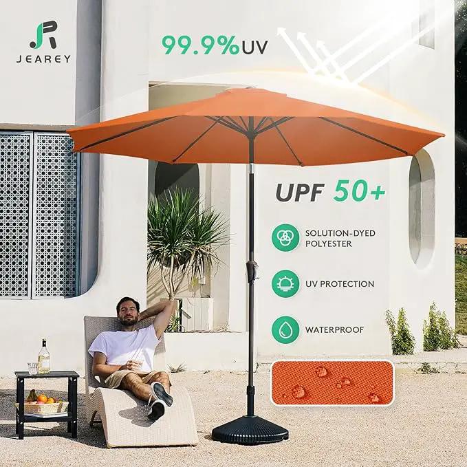 JEAREY 10FT Outdoor Patio Umbrella Outdoor Table Umbrella with Push Button Tilt and Crank, Market Umbrella 8 Sturdy Ribs UV Protection Waterproof for Pool, Garden (Orange Red) by GreenHaven Gardens