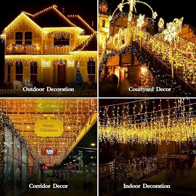 480 LED 49FT Christmas Lights Plug in 8 Modes with Timer Dimmable Christmas Decorations Outdoor Waterproof Indoor Curtain String Lights for Roof Garden Holiday Wedding Party Decor Warm White by GreenHaven Gardens
