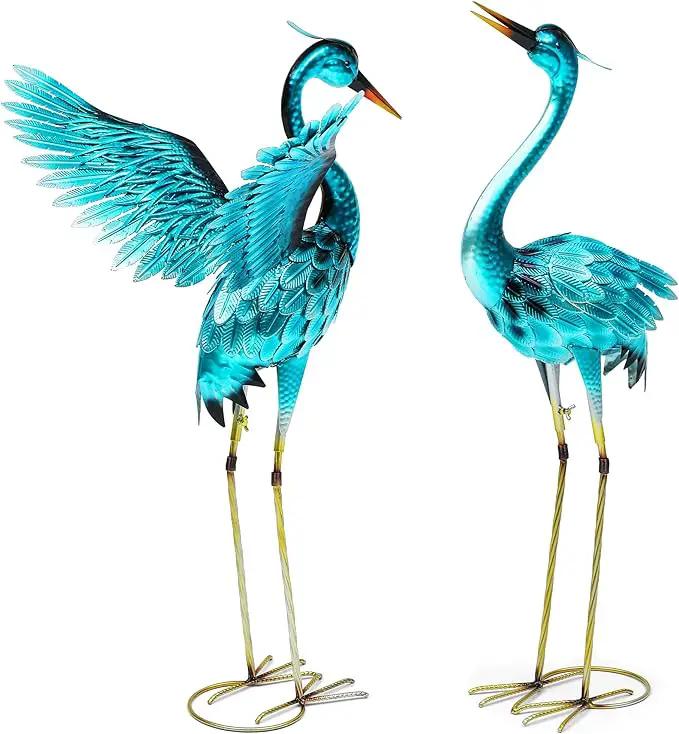 36.75" Metal Crane Garden Statue - Handmade Oversize Heron Sculptures with Stable Ground Stakes, Backyard Large Bird Decoration, Metal Garden Art. by GreenHaven Gardens
