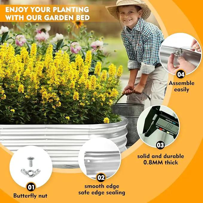 Durable-0.8MM Thick,Crimped Edge 5X2.7X1 FT Oval Galvanized Steel Raised Garden Bed/Galvanized Metal Planter Box for Planting in The Backyard/Garden(Silver, 60X32X12 Inches) by GreenHaven Gardens