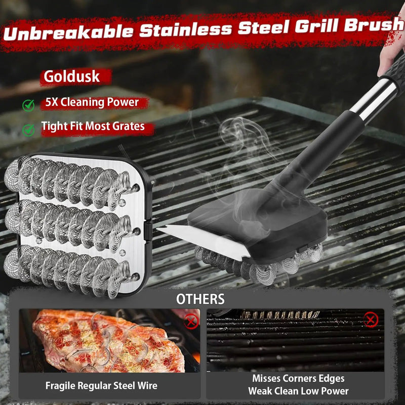 Grill Brush, Full Clean with One Set- Goldusk 19" Safe Replaceable Stainless Steel Grill Brush + Scraper + Bristle Free Steam Grill Brush for Outdoor Grill Accessories BBQ Brush Barbecue Gifts for Men by GreenHaven Gardens