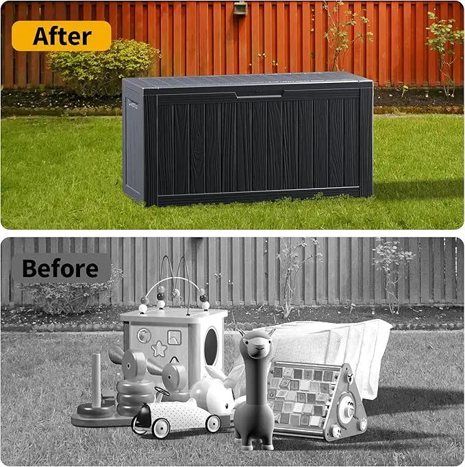 80 Gallon Outdoor Storage Box Waterproof Lockable Resin Deck Box Large, Patio Storage Bin for Pool Accessories Cushion Furniture, Garden Tools, UV-Resistant Outside Delivery Black by GreenHaven Gardens