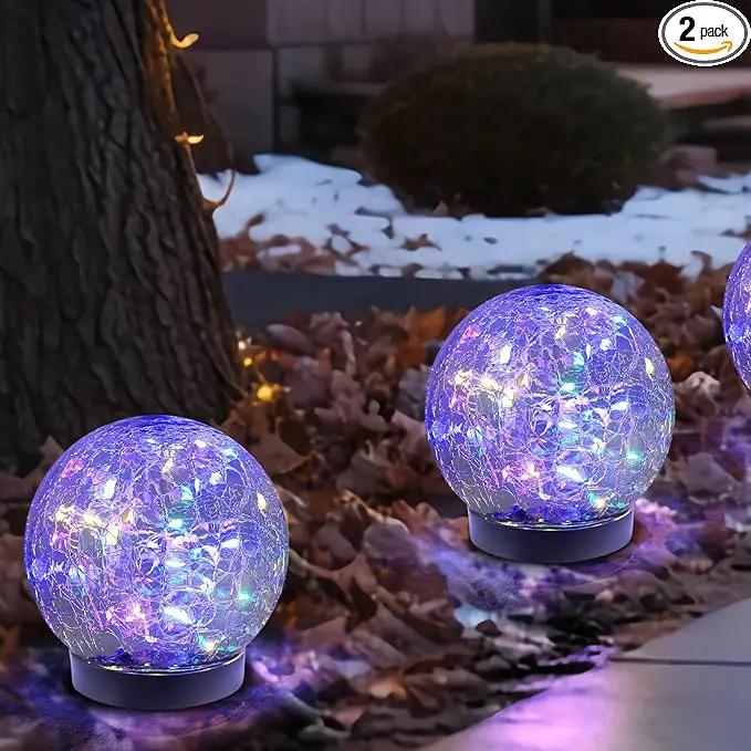 Solar Globe Lights Outdoor Waterproof-Solar Balls-Solar Garden Lights-Solar Orbs for Outside 2 Pack Cracked Glass Ball for Lawn Patio Yard Backyard Decorations, DS-XBQ-1-1-1 by GreenHaven Gardens
