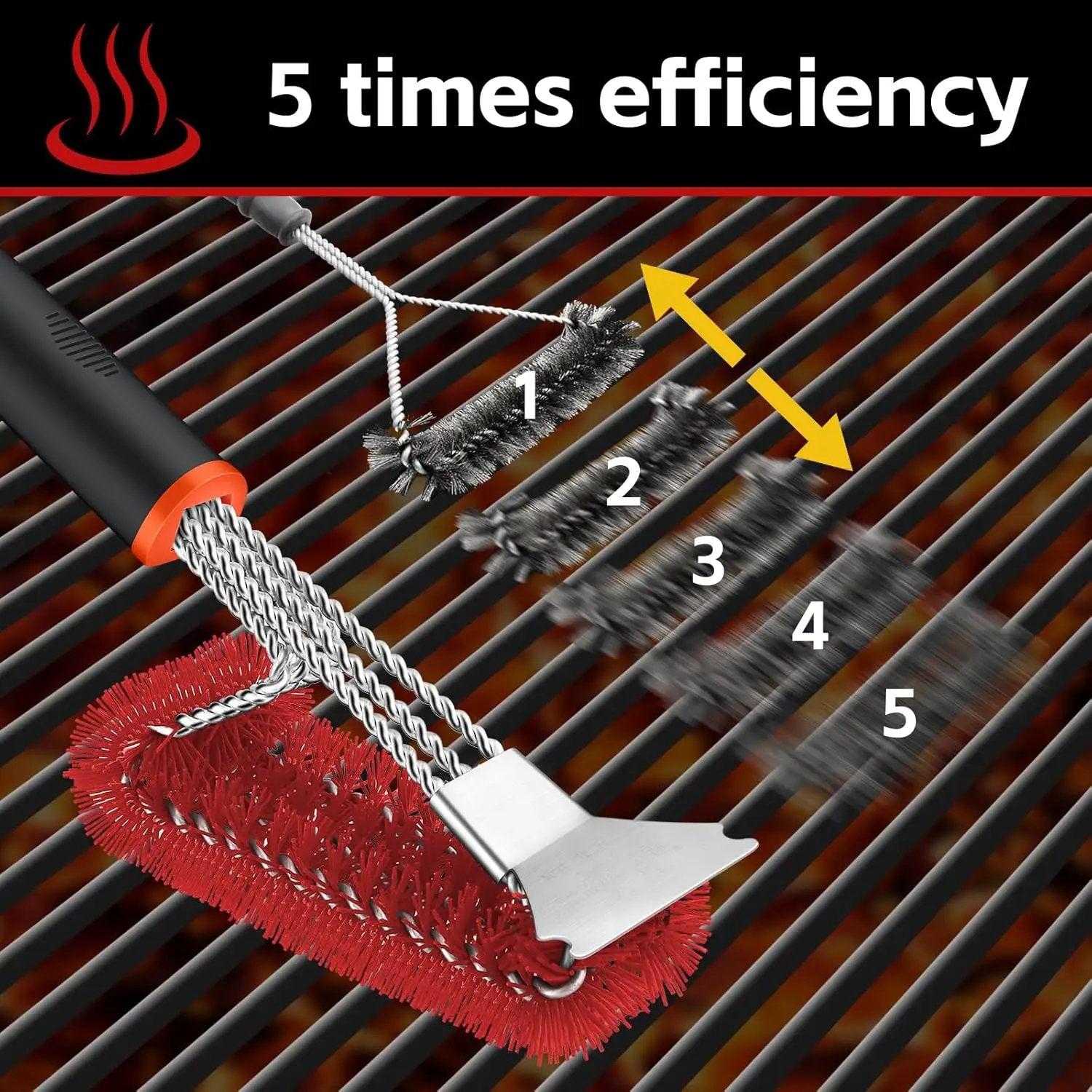 Grill Brush and Scraper, Safe Nylon Bristles Barbecue Triple Scrubbers Cleaning Brush for Cast Iron Grates/Porcelain/Weber Gas/Charcoal Grill，Extra Strong BBQ Cleaner Accessories (Red) by GreenHaven Gardens