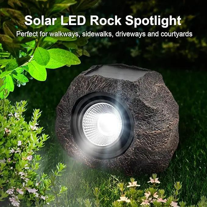 Solar Rock Lights, 2 Pack Outdoor Decorative Garden Spotlights for Pathway, Walkway, Yard, Landscape, Patio (Dark Brown) by GreenHaven Gardens