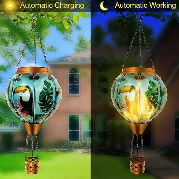 Hot Air Balloon Solar Lantern Waterproof Hanging Light with Flickering Flame for Decorative Garden Patio and Yard Decor by GreenHaven Gardens