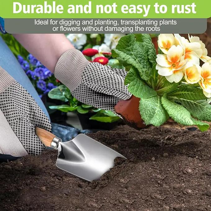 Garden Tools 5-Pieces, Heavy Duty Gardening Hand Tools with Wooden Handle, Canvas Gloves, Stainless Steel Material, Rust-Proof Garden Tool Set, Ideal Gardening Gifts for Women by GreenHaven Gardens