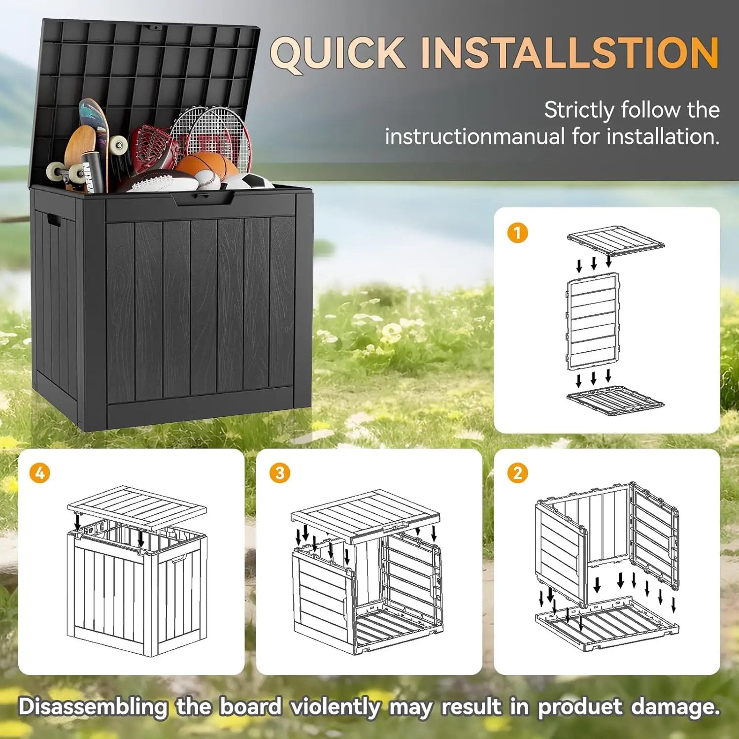 KAMABOKO 32 Gallon Outdoor Storage Box 2 Pack All-Weather Deck Box for Patio Furniture, Package Deliveries, Garden Tools, Pool Supplies & Cushions, Black by GreenHaven Gardens