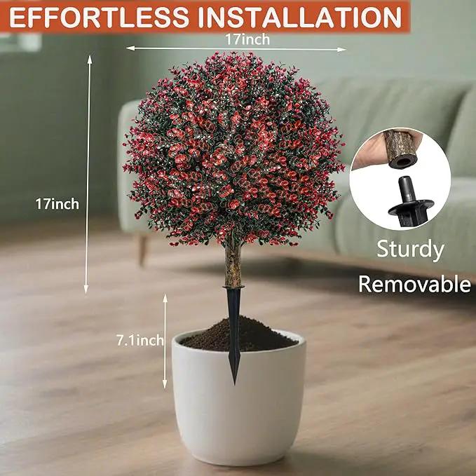 Fall Artificial Boxwood Topiary Ball Tree Bushes with Ground Spike, Set of 2 Outdoor Faux Shrub Topiary Ball, 24" UV Resistant Fake Boxwood Plants for Potted Planter,Indoor,Autumn by GreenHaven Gardens