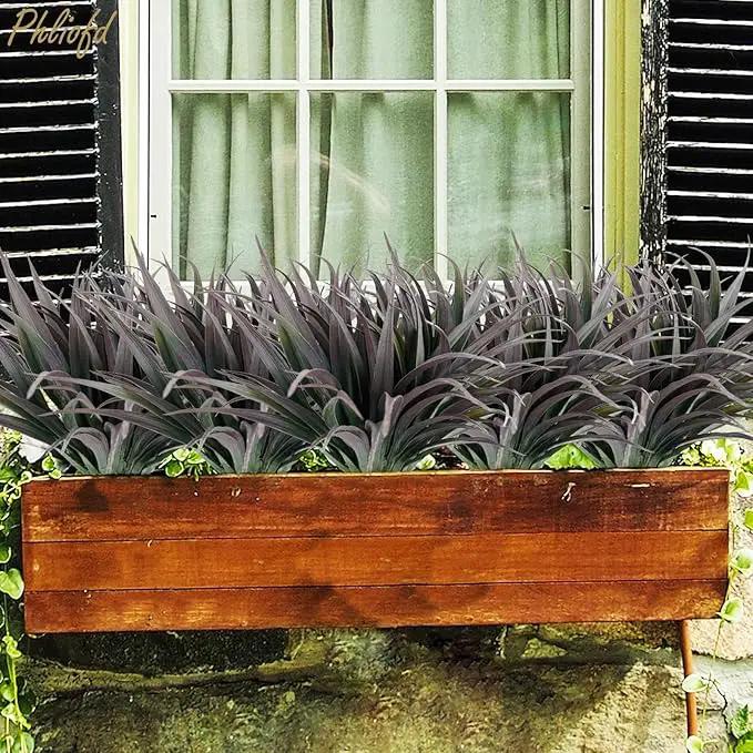 32 Pcs Artificial Grass Fake Plants 17.3in Outdoor Plants UV Resistant Faux Greenery Stems Fake Grass for Home Window Garden Office Patio Pathway Front Porch Halloween Décor Green & Black by GreenHaven Gardens