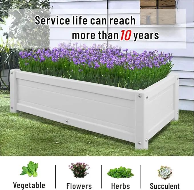 HDPE Raised Planter Box Outdoor,Rot-Resistant and Non-Cracking,Raised Beds for Gardening 29.5 * 14.4 * 9.8 in for Yard,Lawn,Outdoor Planter Boxes Rectangle with Drainage Holes White by GreenHaven Gardens