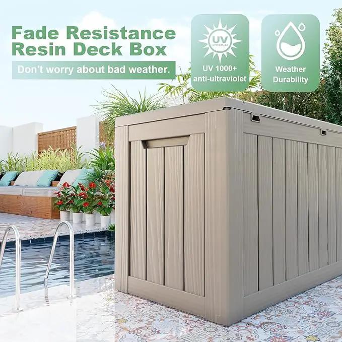 81 Gallon Outdoor Storage Box Waterproof, UV Resistant Resin Deck Box with Hydraulic Rod, Lockable Design and Enhanced Durability for Patio, Garden, and Poolside Use by GreenHaven Gardens