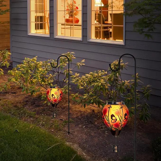 Butterfly Flower Solar Hot Air Balloon Lantern with Flame, Glass Balloon Lantern Outdoor Waterproof Lights, Hanging Solar Lights for Outside Garden Patio Porch Tree Yard Gift for Mom by GreenHaven Gardens