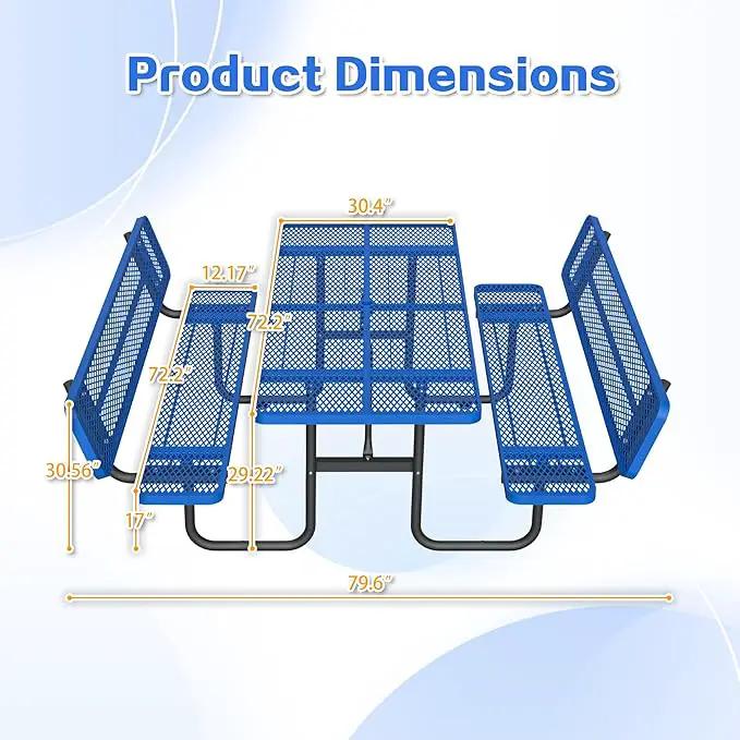 79'' Steel Rectangular Picnic Table for Outdoors, with backrest, Expanded, Lifetime Picnic Table with Umbrella Hole, Heavy Duty Sturdy Commercial Picnic Tables for Garden Courtyard BBQ, Blue by GreenHaven Gardens