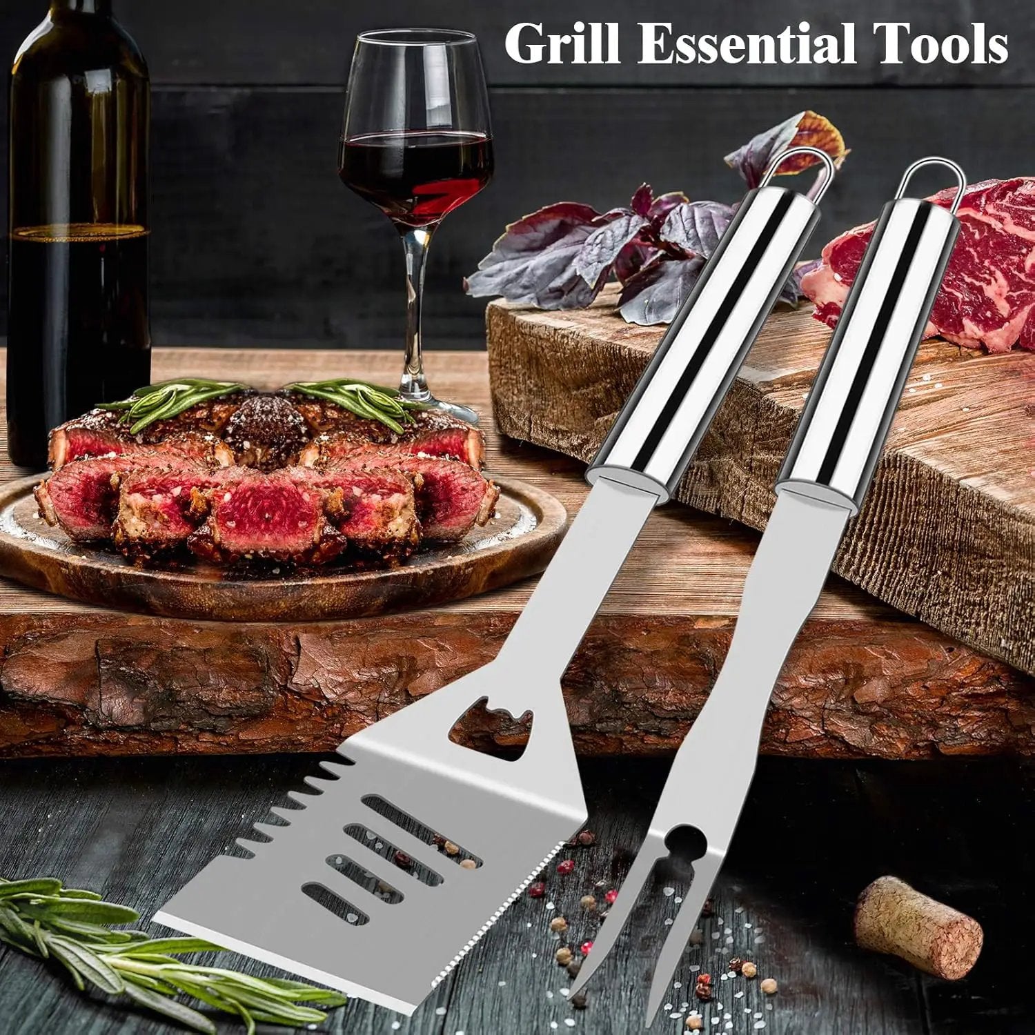 ROMANTICIST 25pcs Extra Thick BBQ Grill Accessories, Fathers Day Grilling Gifts Set for Men Dad, Heavy Duty Grill Tools Utensils Kit with Spatula, Tongs in Aluminum Case for Birthday Silver by GreenHaven Gardens