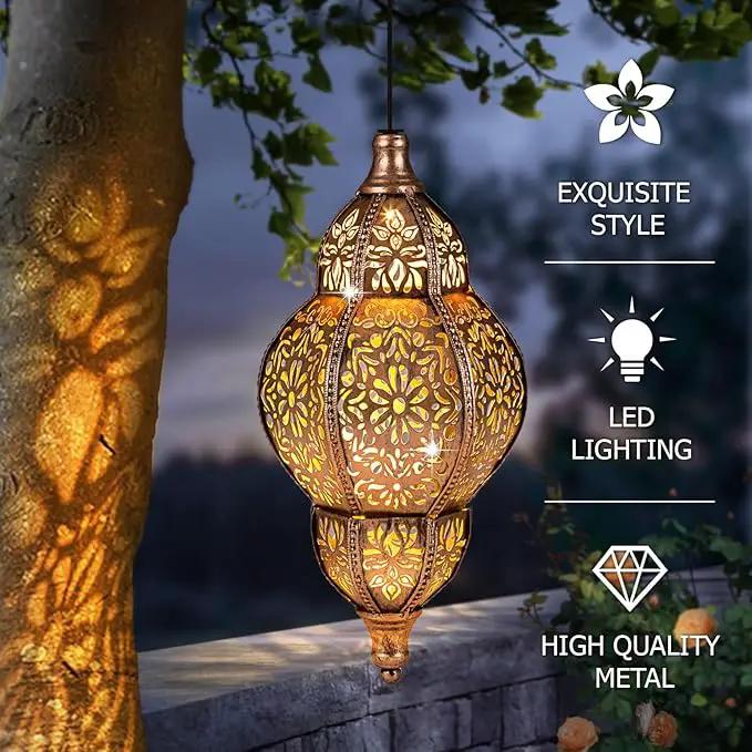 Solar Lanterns Outdoor Waterproof, Hanging Solar Lantern Garden Decor, Metal Moroccan Decorative Solar Garden Lights for Yard, Patio, Lawn, Porch, Unique Housewarming Gifts, Copper by GreenHaven Gardens